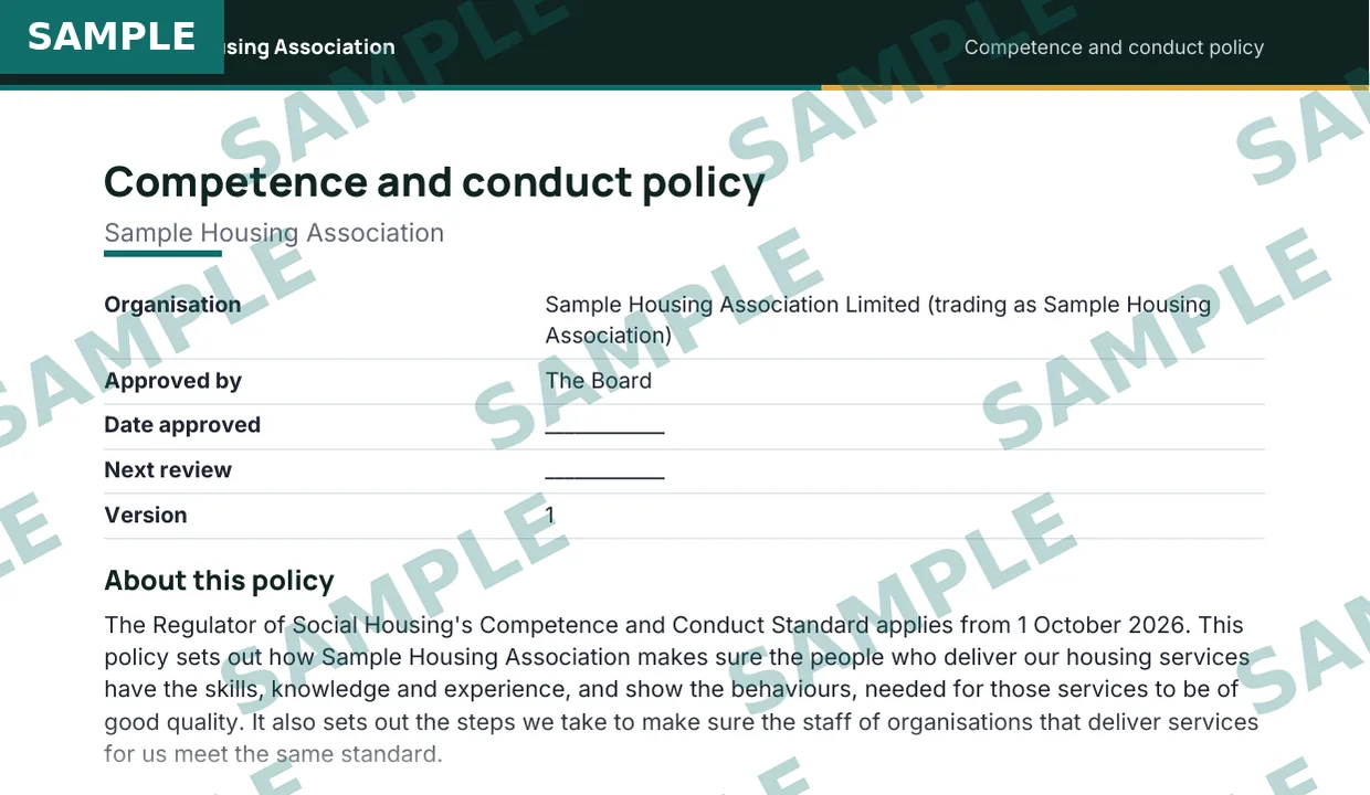 Competence and conduct policy template, sample extract 1