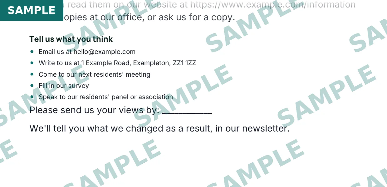 Have your say notice for residents, sample extract 2