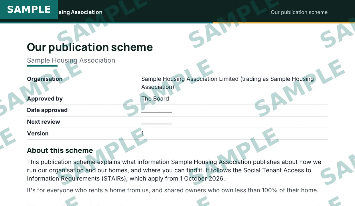 STAIRs publication scheme template, sample extract 1